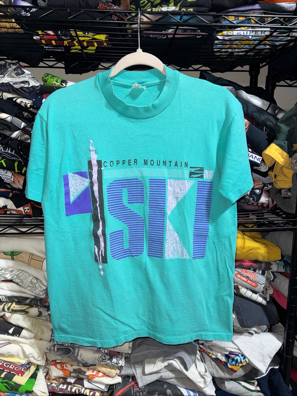 Vintage 1990 Copper Mountain Ski Light Blue Shirt Size Medium